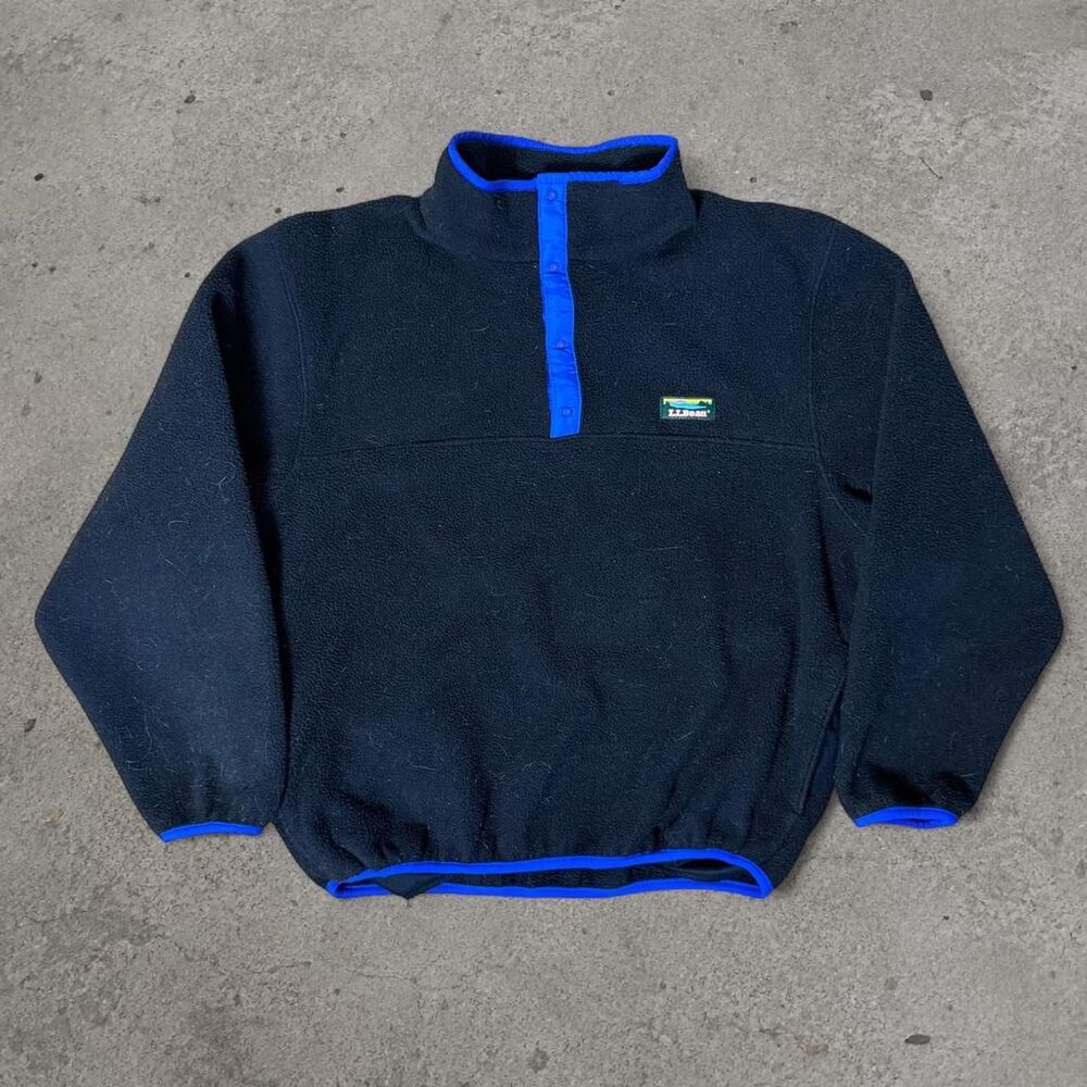 Vintage 1990’s L.L. Bean Freeport Maine T-Snap Black Fleece Jacket Size Large